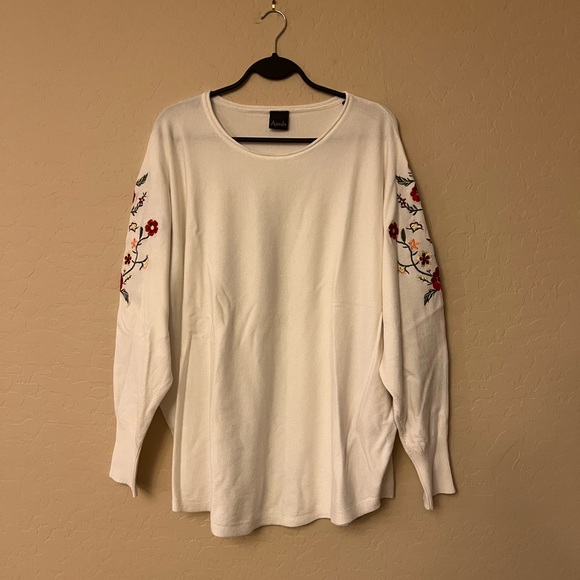 Aaeda Winter White Knit Sweater with Floral Embroidery - Picture 7 of 14